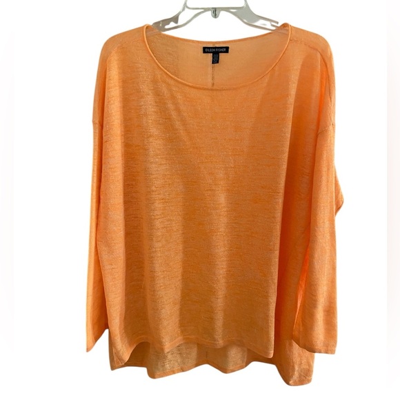Eileen Fisher linen blend knit crewneck top oversized heather orange Large - Picture 1 of 9